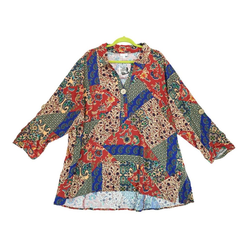 NWT‎ Avenue Womens Savanna Button Print Top Size 26/28 In Woodland Patch